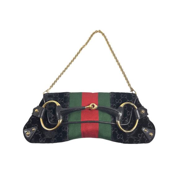 Vintage Gucci Black Velvet Lizard Horsebit Chain Big size - Picture 1 of 10